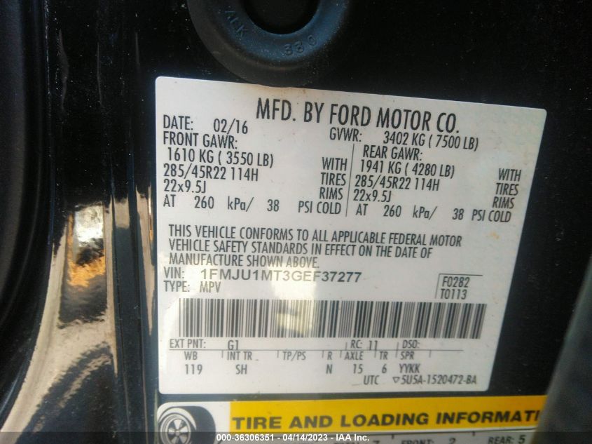 2016 FORD EXPEDITION PLATINUM - 1FMJU1MT3GEF37277
