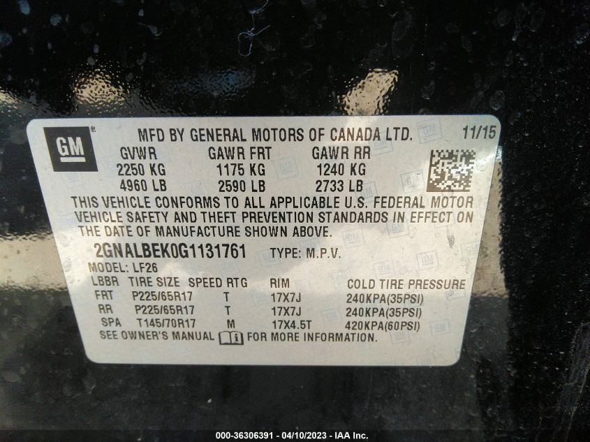 2016 CHEVROLET EQUINOX LS - 2GNALBEK0G1131761