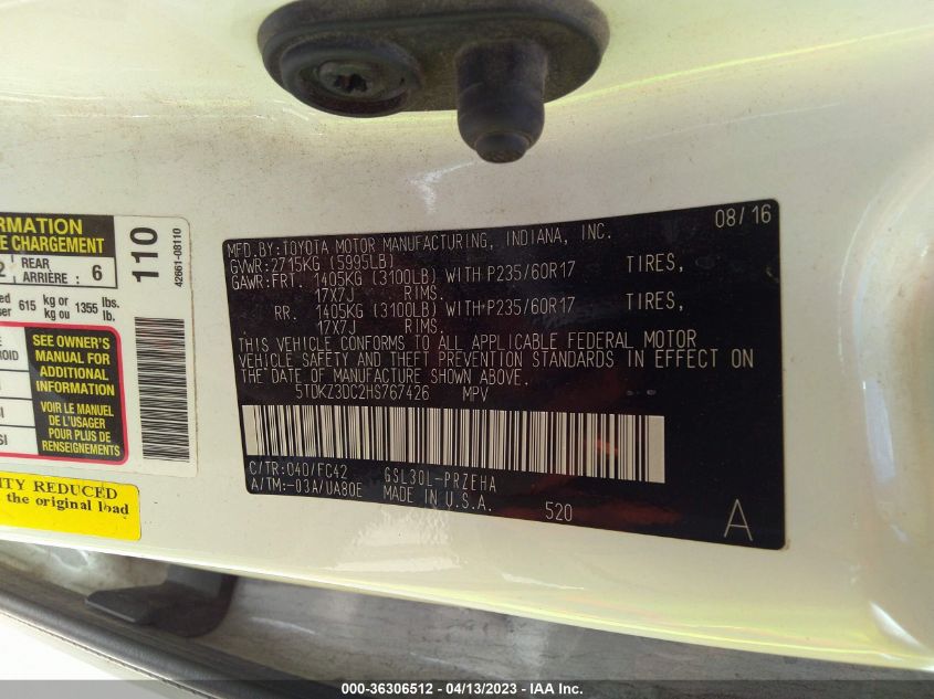 2017 TOYOTA SIENNA LE - 5TDKZ3DC2HS767426