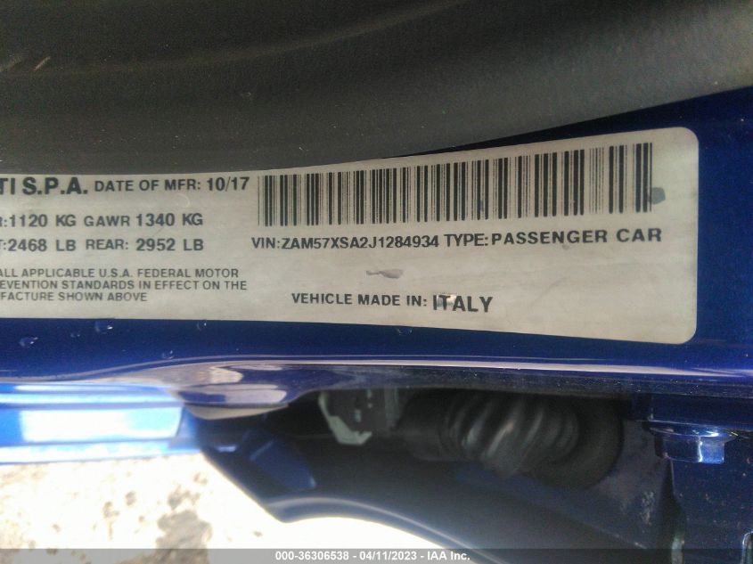 2018 MASERATI GHIBLI ZAM57XSA2J1284934