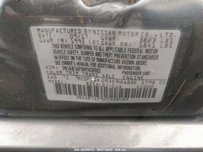 2017 NISSAN SENTRA S - 3N1AB7AP9HY408682