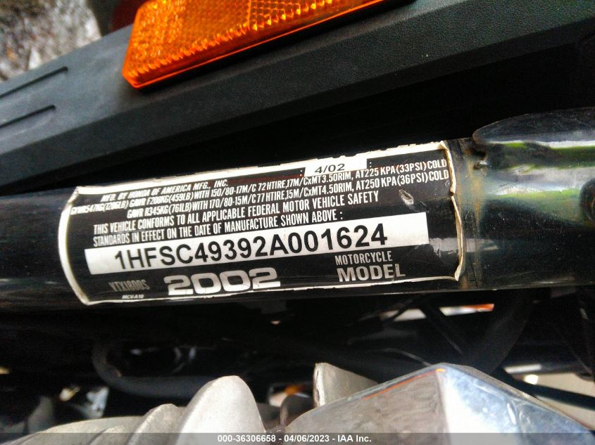 2002 HONDA VTX1800 S - 1HFSC49392A001624