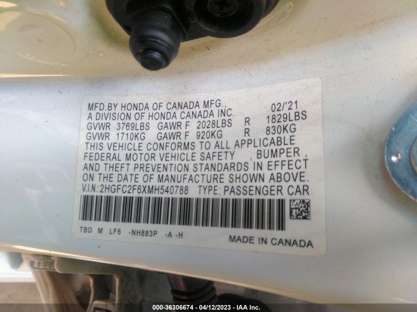 2021 HONDA CIVIC SEDAN LX - 2HGFC2F6XMH540788