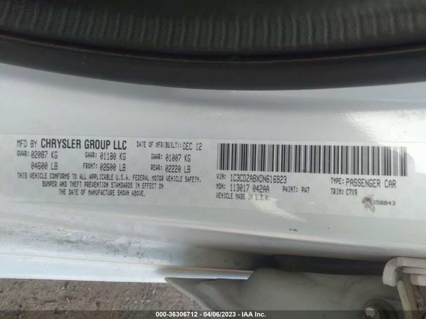 2013 DODGE AVENGER SE - 1C3CDZABXDN616923