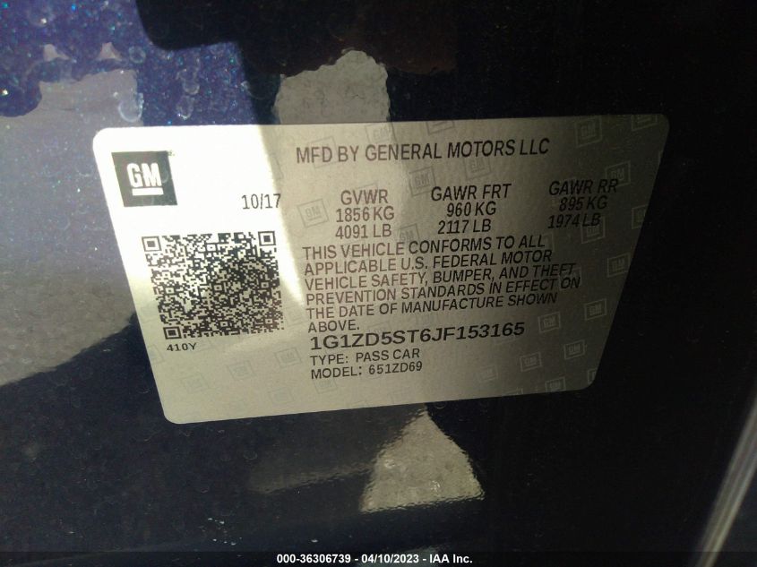 2018 CHEVROLET MALIBU LT - 1G1ZD5ST6JF153165