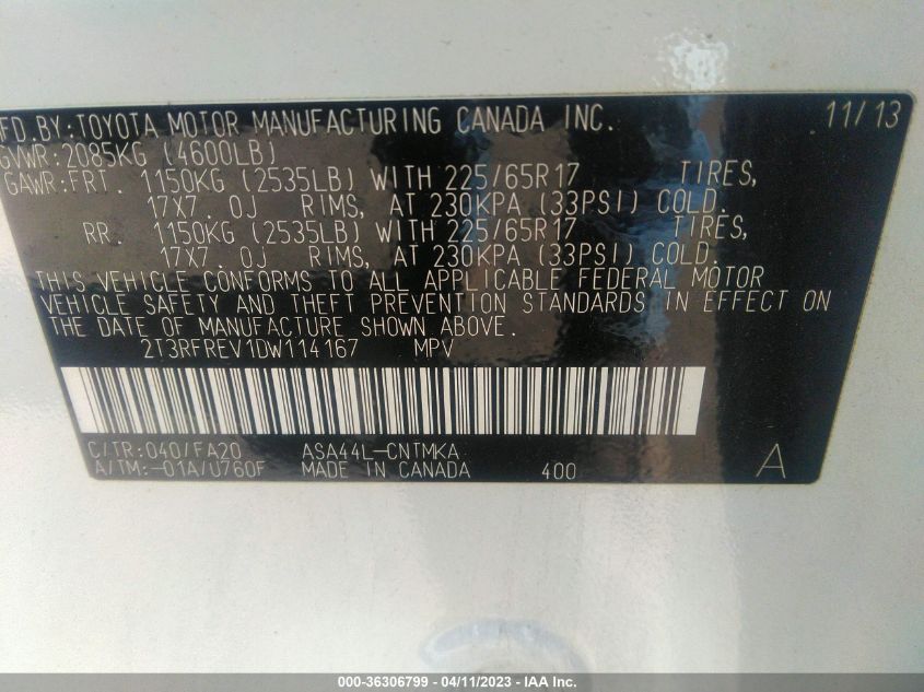 2013 TOYOTA RAV4 XLE - 2T3RFREV1DW114167