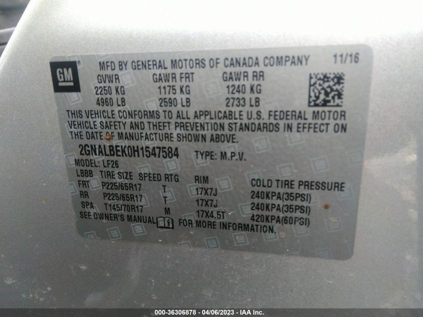 2017 CHEVROLET EQUINOX LS - 2GNALBEK0H1547584