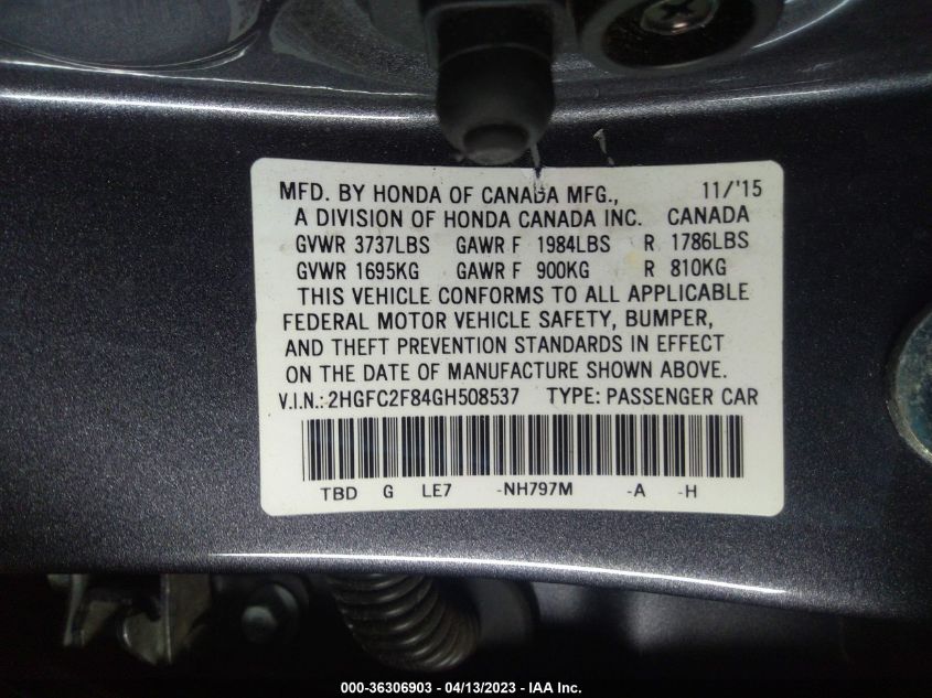 2016 HONDA CIVIC SEDAN EX - 2HGFC2F84GH508537