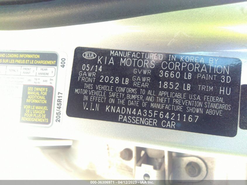2015 KIA RIO SX - KNADN4A35F6421167