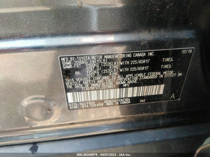2020 TOYOTA RAV4 LE - 2T3G1RFV7LC079851