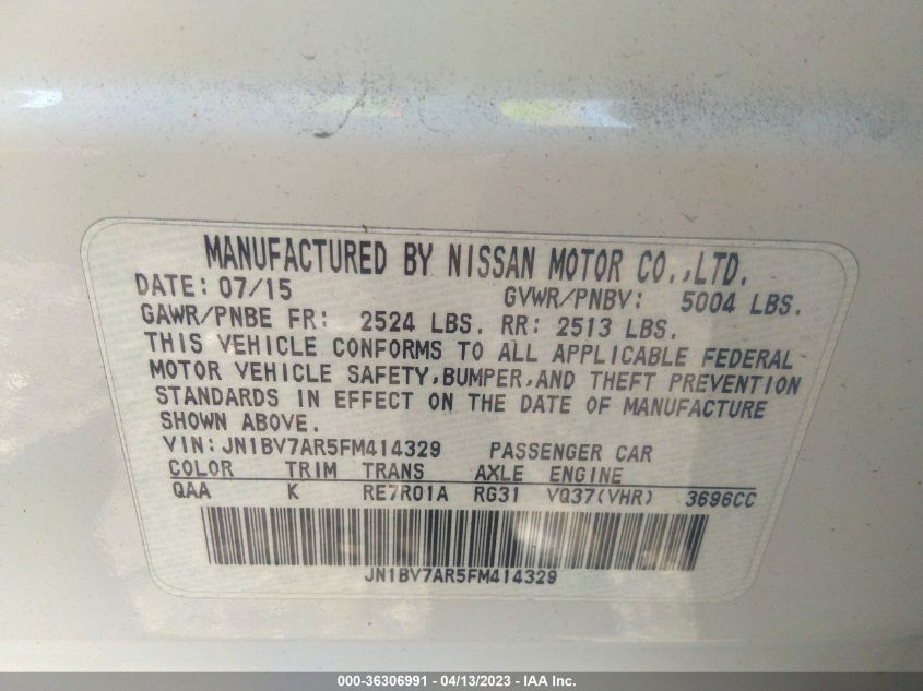 2015 INFINITI Q50 SPORT - JN1BV7AR5FM414329