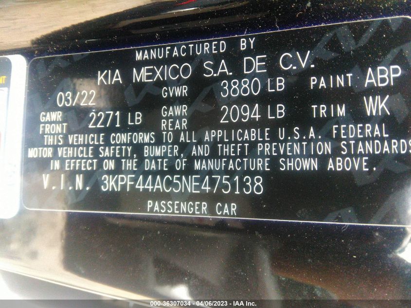 2022 KIA FORTE GT - 3KPF44AC5NE475138
