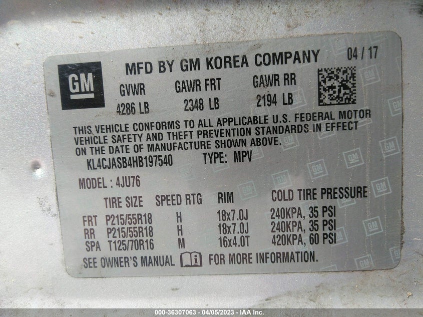 VIN KL4CJASB4HB197540 2017 BUICK ENCORE PREFERRED