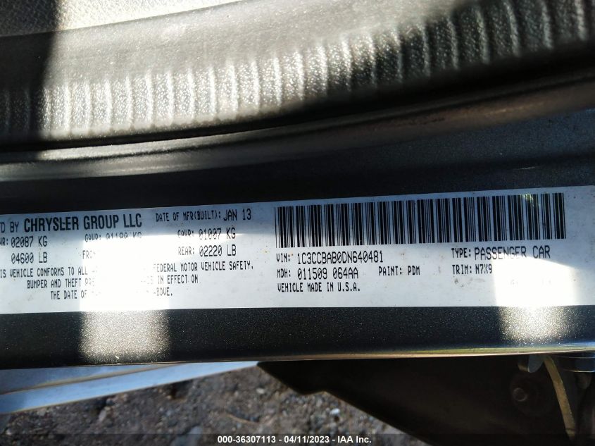 2013 CHRYSLER 200 LX - 1C3CCBAB0DN640481