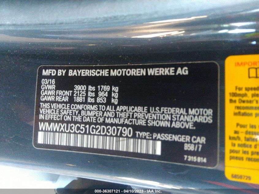 2016 MINI COOPER HARDTOP 4 DOOR S WMWXU3C51G2D30790