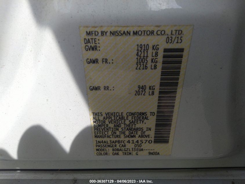 2015 NISSAN ALTIMA 2.5 S - 1N4AL3AP8FC414570