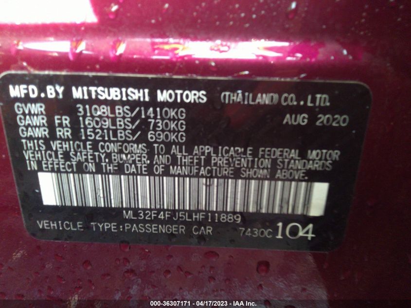 2020 MITSUBISHI MIRAGE G4 SE/LE - ML32F4FJ5LHF11889