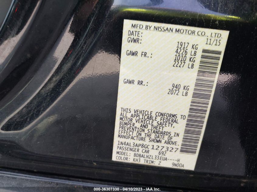 2016 NISSAN ALTIMA 2.5 SR - 1N4AL3AP8GC127327