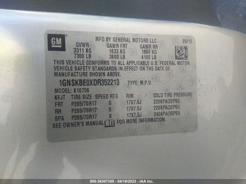 2013 CHEVROLET TAHOE LT - 1GNSKBE0XDR352213
