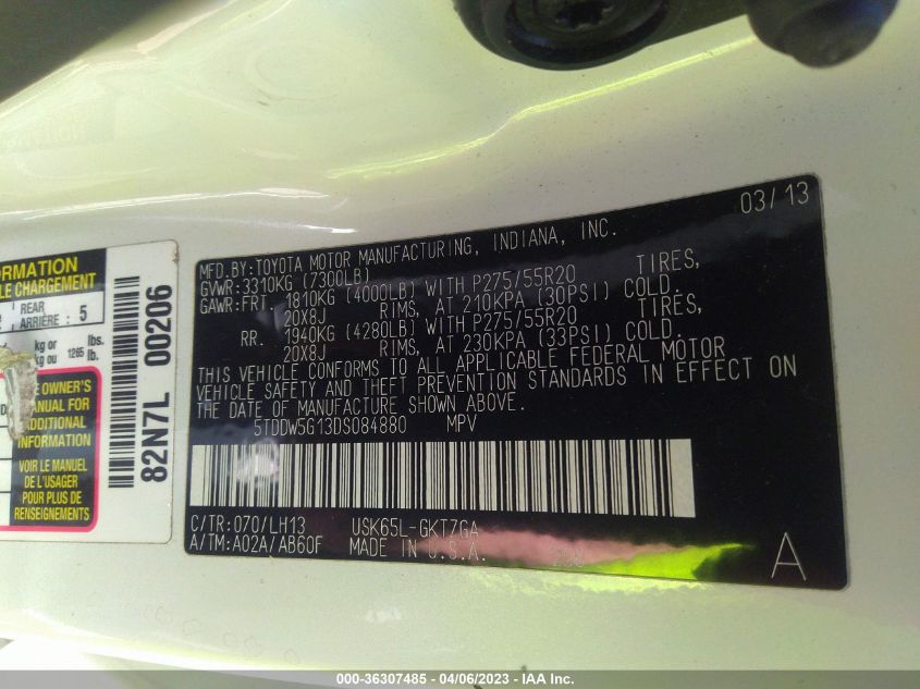 2013 TOYOTA SEQUOIA PLATINUM - 5TDDW5G13DS084880