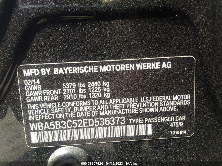 2014 BMW 5 SERIES 535I XDRIVE - WBA5B3C52ED536373