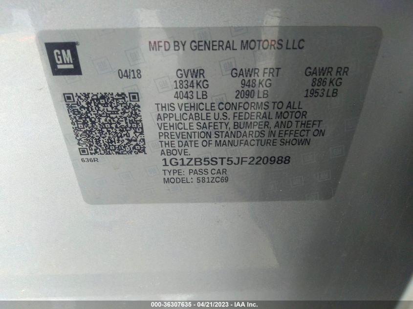 2018 CHEVROLET MALIBU LS - 1G1ZB5ST5JF220988