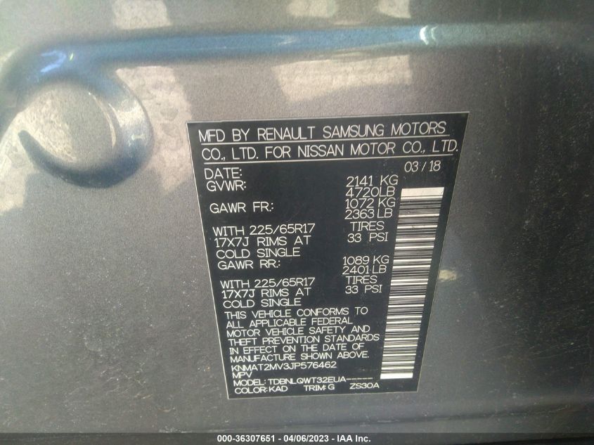 2018 NISSAN ROGUE SV - KNMAT2MV3JP576462