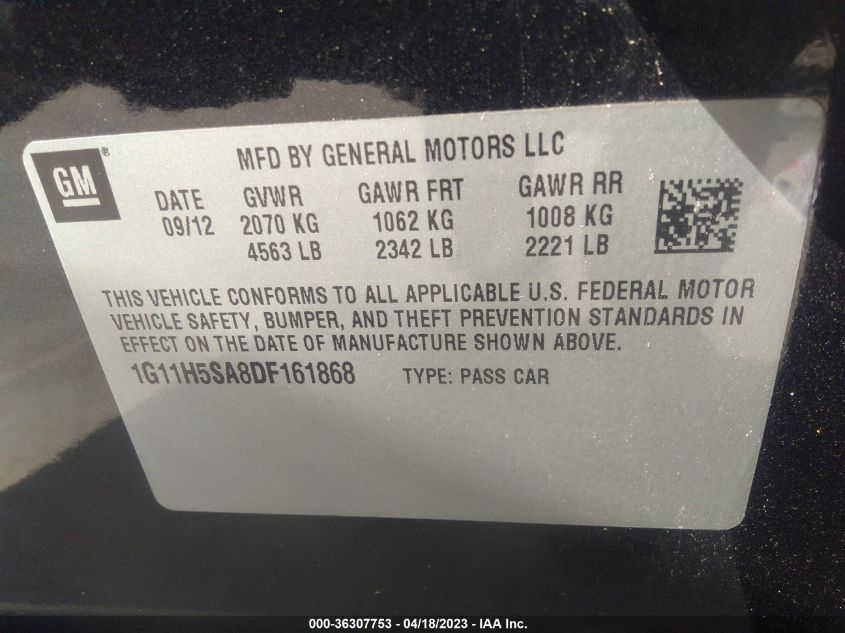 2013 CHEVROLET MALIBU LTZ - 1G11H5SA8DF161868