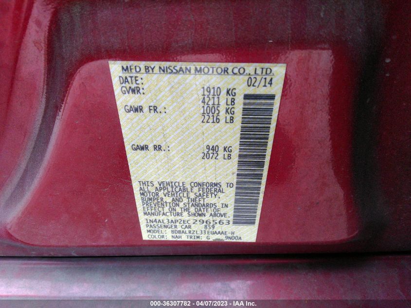 2014 NISSAN ALTIMA 2.5 S - 1N4AL3AP2EC296563