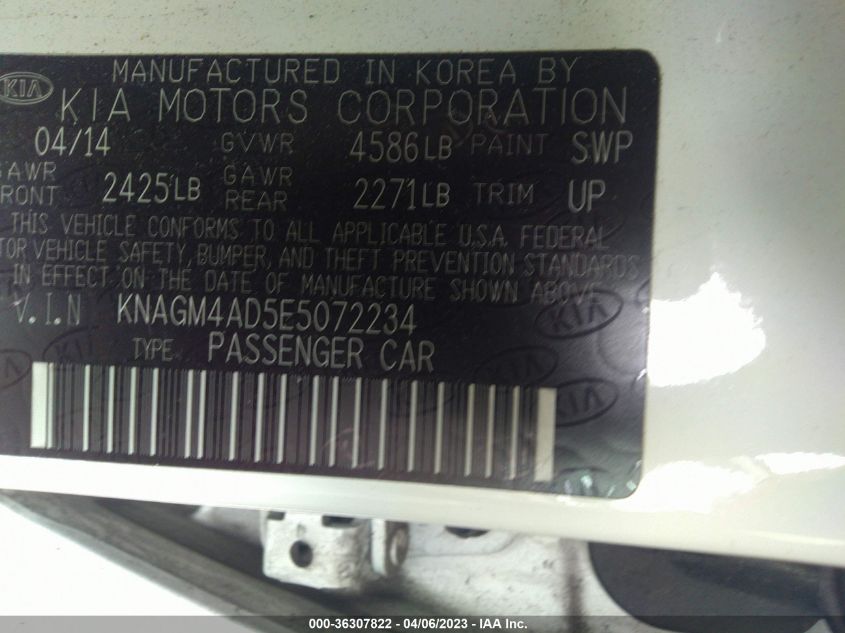 2014 KIA OPTIMA HYBRID LX - KNAGM4AD5E5072234