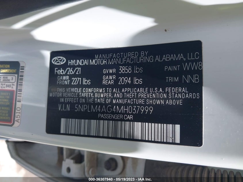VIN 5NPLM4AG4MH037999 2021 HYUNDAI ELANTRA SEL