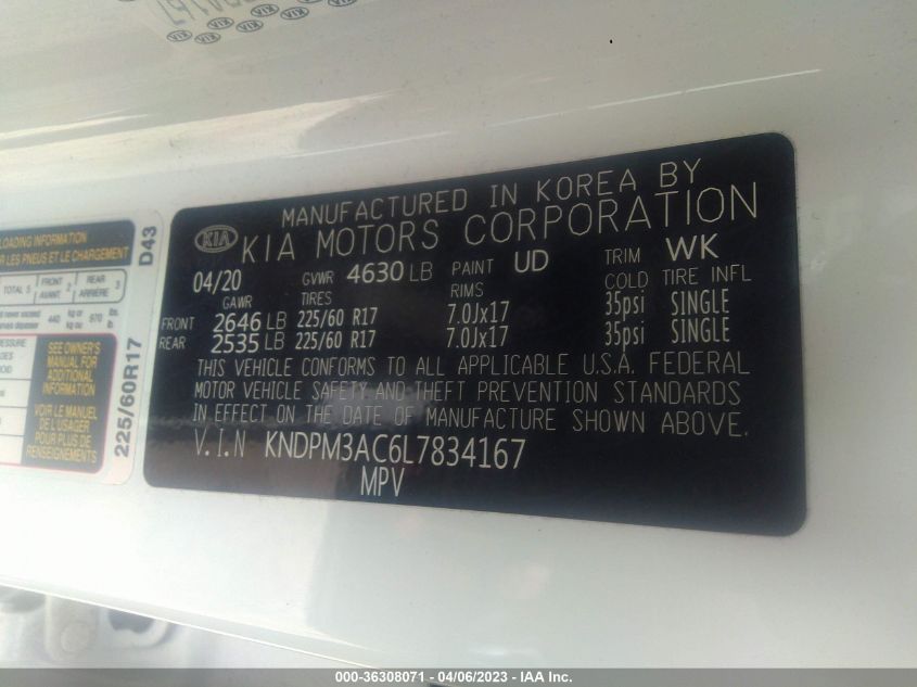 2020 KIA SPORTAGE LX - KNDPM3AC6L7834167