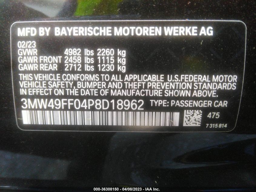 2023 BMW 3 SERIES M340I XDRIVE - 3MW49FF04P8D18962