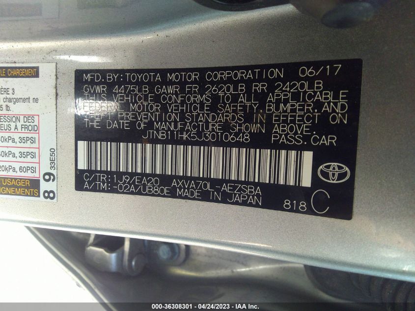 2018 TOYOTA CAMRY LE/SE/XLE/L - JTNB11HK5J3010648