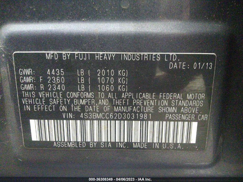 2013 SUBARU LEGACY 2.5I PREMIUM - 4S3BMCC62D3031981