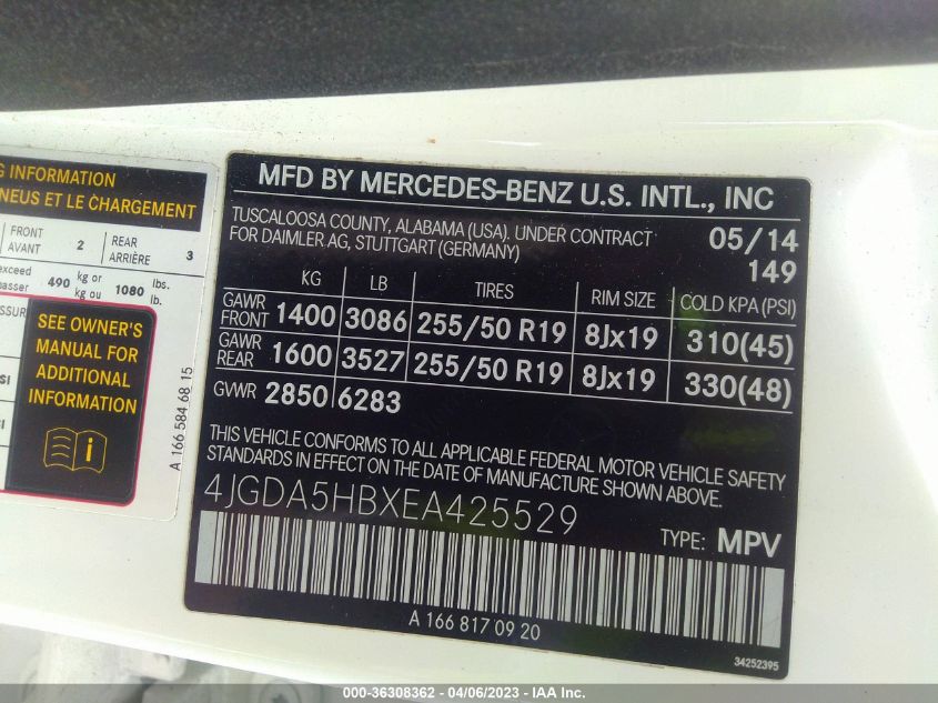 2014 MERCEDES-BENZ M-CLASS ML 350 - 4JGDA5HBXEA425529