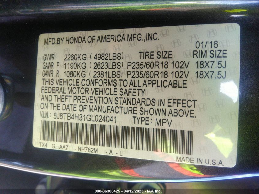2016 ACURA RDX - 5J8TB4H31GL024041