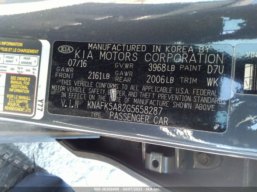 2016 KIA FORTE 5-DOOR LX - KNAFK5A82G5658287