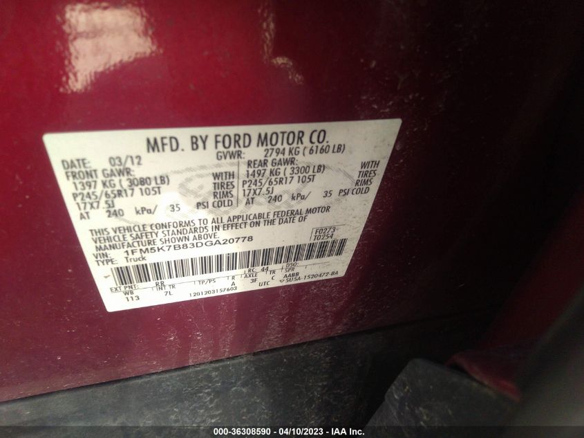 2013 FORD EXPLORER BASE - 1FM5K7B83DGA20778