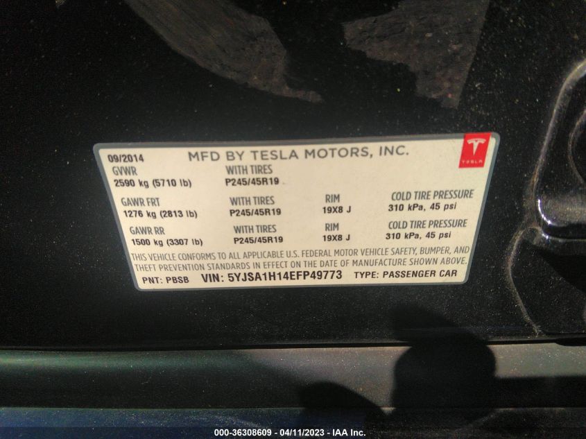 2014 TESLA MODEL S 60 KWH BATTERY/P85 - 5YJSA1H14EFP49773