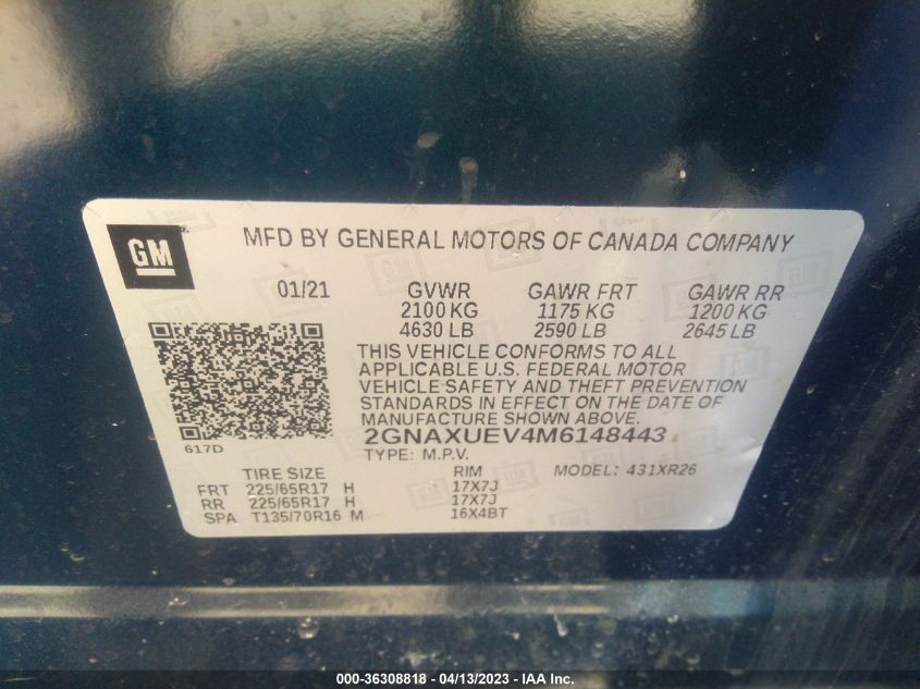 2021 CHEVROLET EQUINOX LT - 3GNAXKEV6ML334355