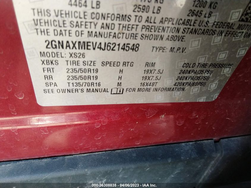 2018 CHEVROLET EQUINOX PREMIER - 2GNAXMEV4J6214548