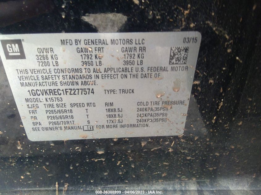 2015 CHEVROLET SILVERADO 1500 LT - 1GCVKREC1FZ277574