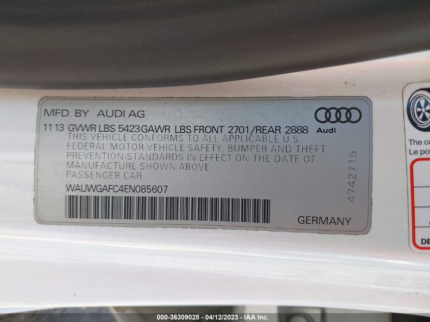 2014 AUDI A7 3.0 PREMIUM PLUS WAUWGAFC4EN085607