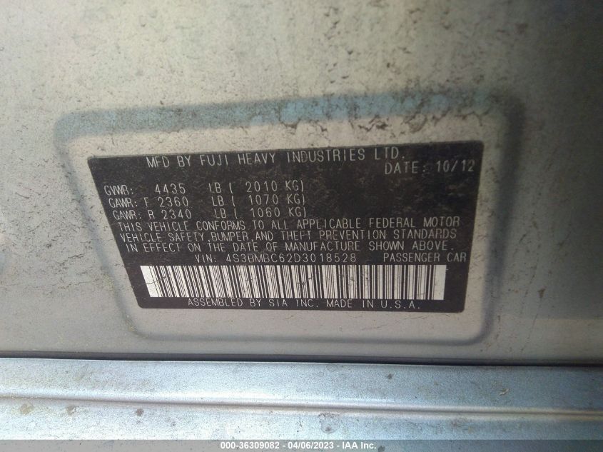 2013 SUBARU LEGACY 2.5I PREMIUM - 4S3BMBC62D3018528