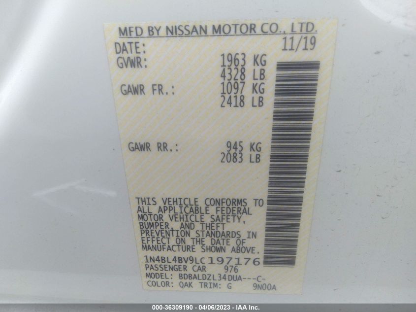 2020 NISSAN ALTIMA 2.5 S - 1N4BL4BV9LC197176