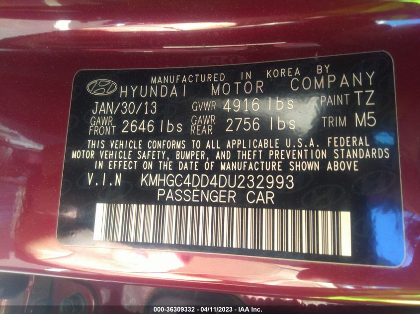 2013 HYUNDAI GENESIS 3.8L - KMHGC4DD4DU232993