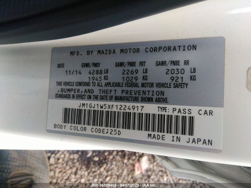 2015 MAZDA MAZDA6 I GRAND TOURING - JM1GJ1W5XF1224917