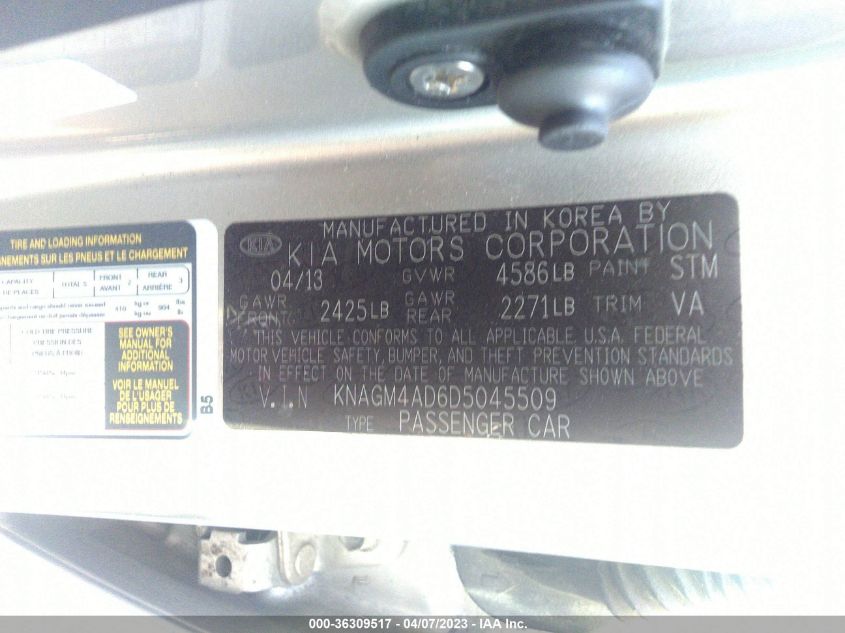 2013 KIA OPTIMA HYBRID EX - KNAGM4AD6D5045509