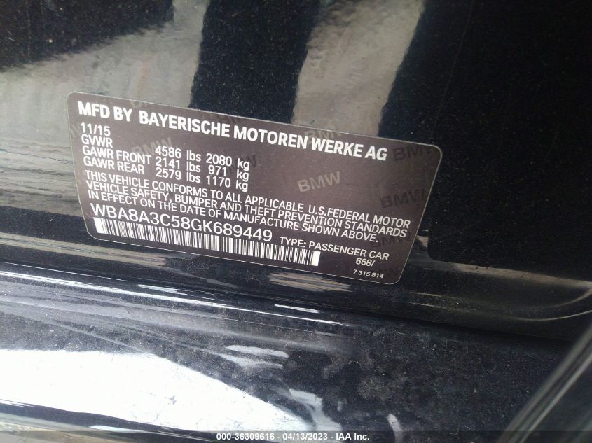 2016 BMW 3 SERIES 320I XDRIVE - WBA8A3C58GK689449